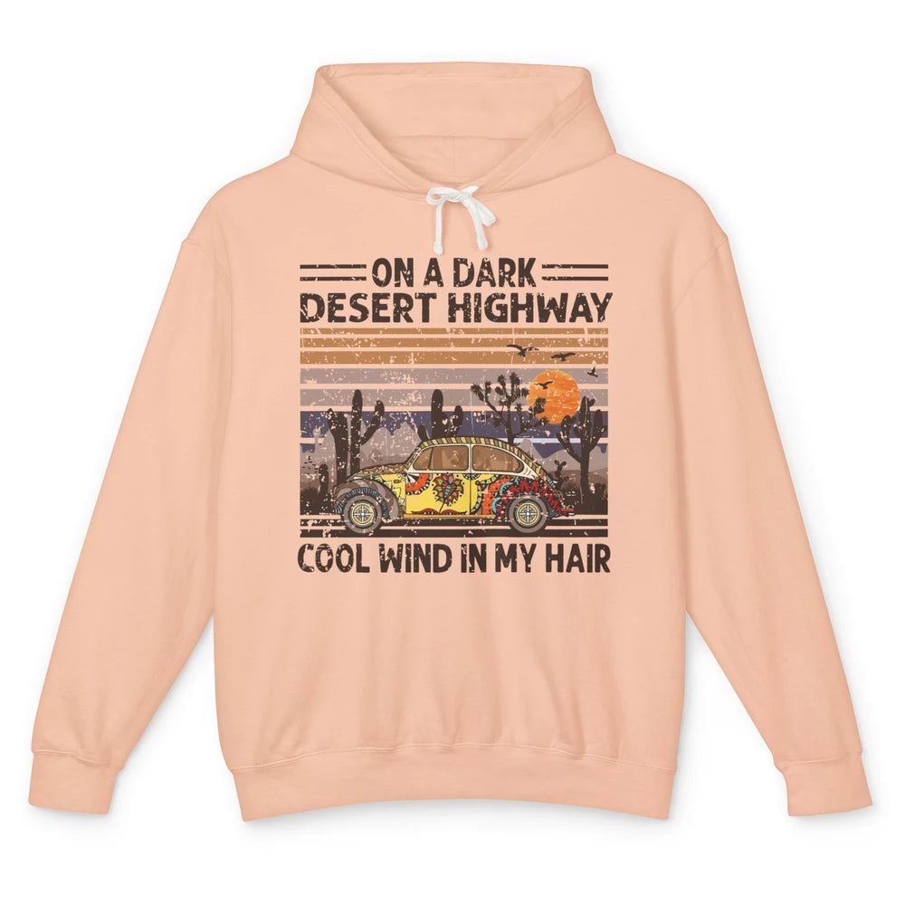 Vintage Hippie Car On A Dark Desert Highway Freedom Peace Unisex Lightweight Hoodie