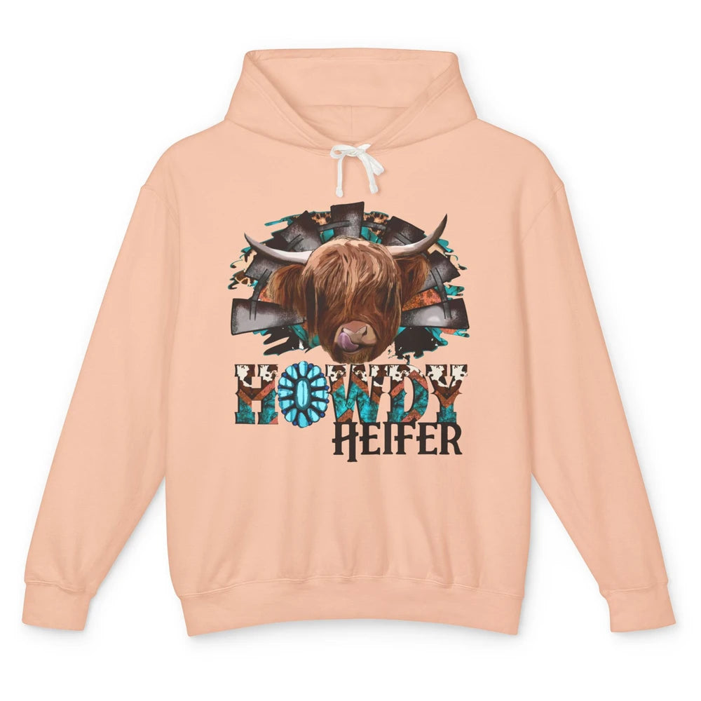 Leopard Highland Cow Howdy Heifer Western Country Cowboy Unisex Lightweight Hoodie