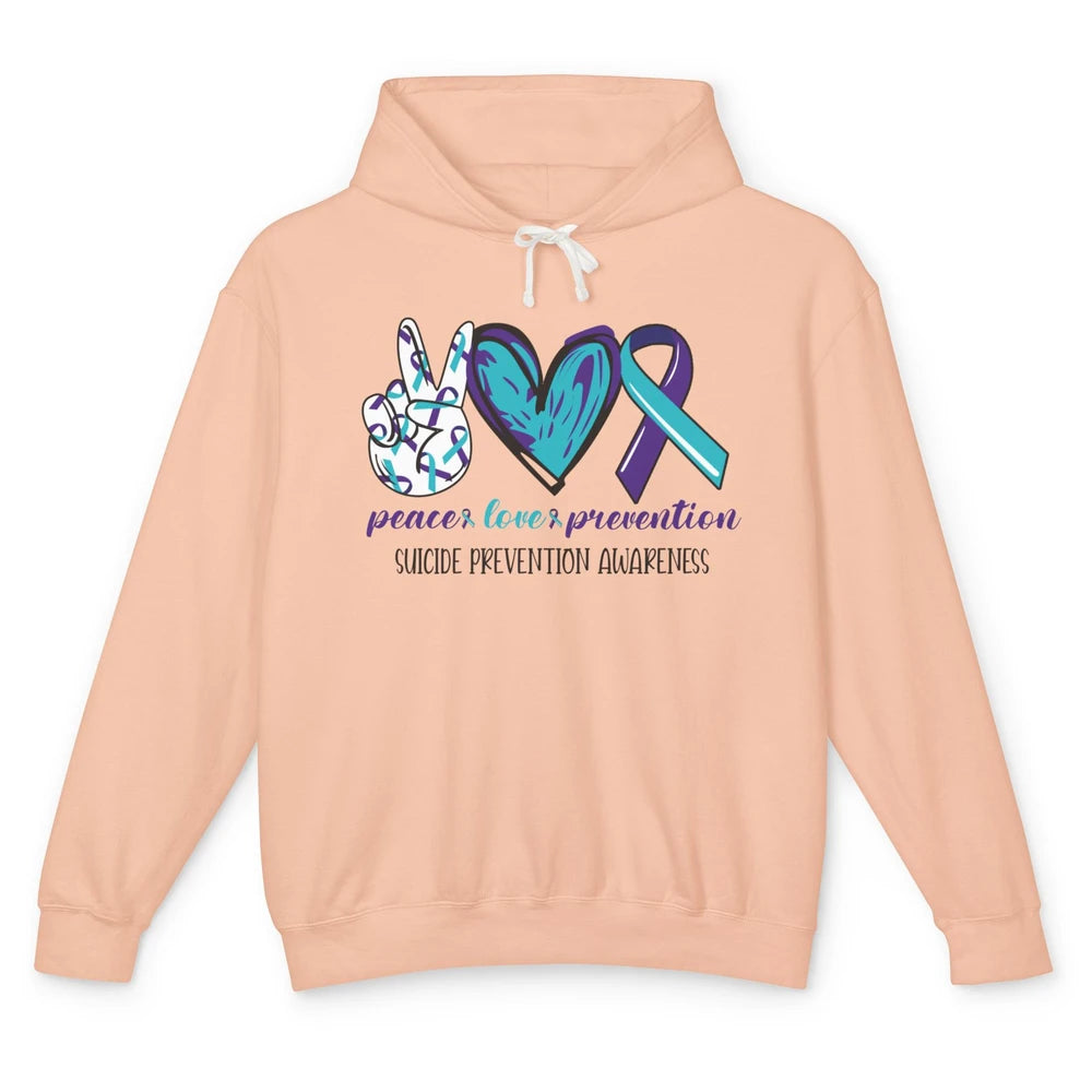 Suicide Prevention Awareness Ribbon Peace Love Prevention Unisex Lightweight Hoodie