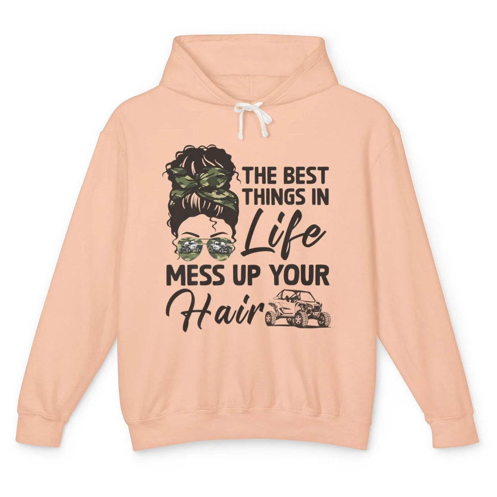 Messy Bun Mess Up Hair Girl Ride Dirty UTV SXS Rider Offroad Unisex Lightweight Hoodie