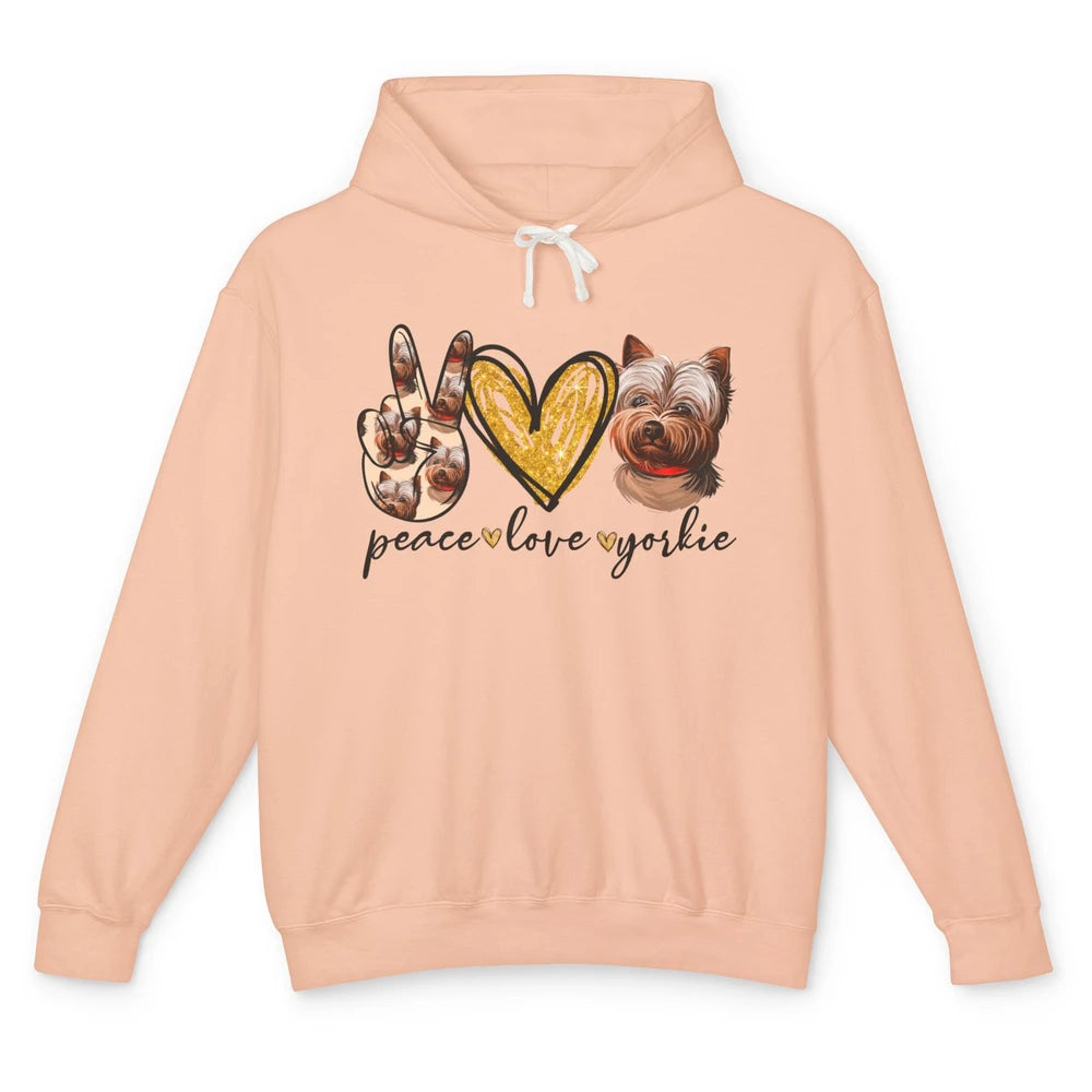 Peace Love Yorkie Dog Lovers Yorkshire Terrier Dad Mom Gift Unisex Lightweight Hoodie