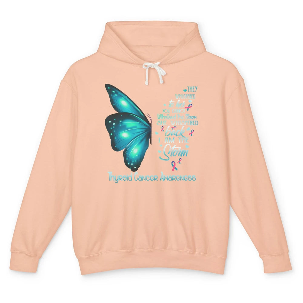 The Storm Teal Butterfly Warrior Thyroid Cancer Awareness Unisex Lightweight Hoodie