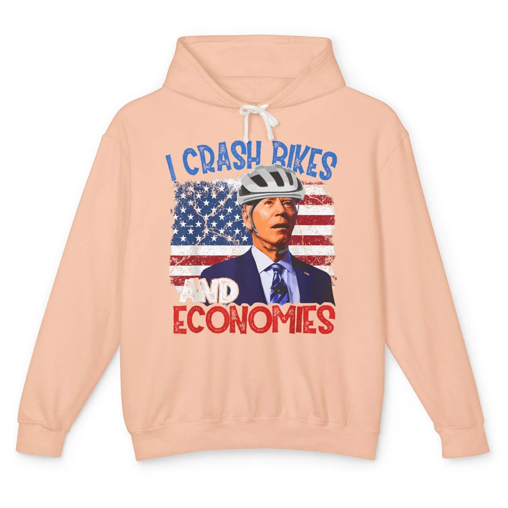 Anti Biden Falling Off Bike Crash Economies US Flag Democrat Unisex Lightweight Hoodie