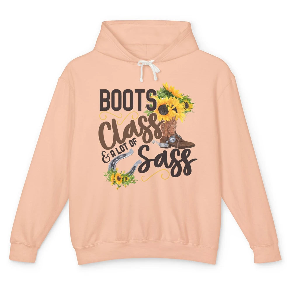 Retro Sunflower Cowgirl Boot Class Lots Of Sass Peace Lovers Unisex Lightweight Hoodie