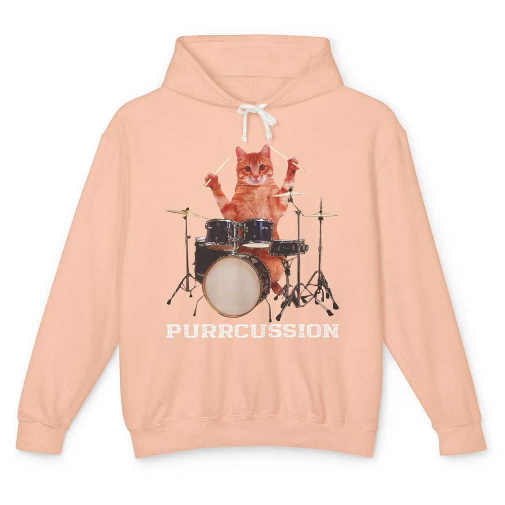 Cat Drummer Purrcussion I Destroy Silence Percussionist Drum Unisex Lightweight Hoodie