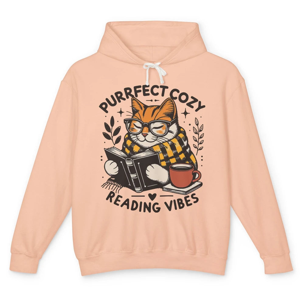 Funny Bookish Cat Purrfect Cozy Reading Vibes Winter Reading Unisex Lightweight Hoodie