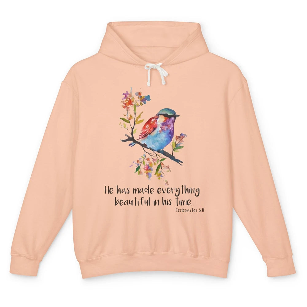 Bird Christian He Has Made Everything Beautiful Bible Verse Unisex Lightweight Hoodie