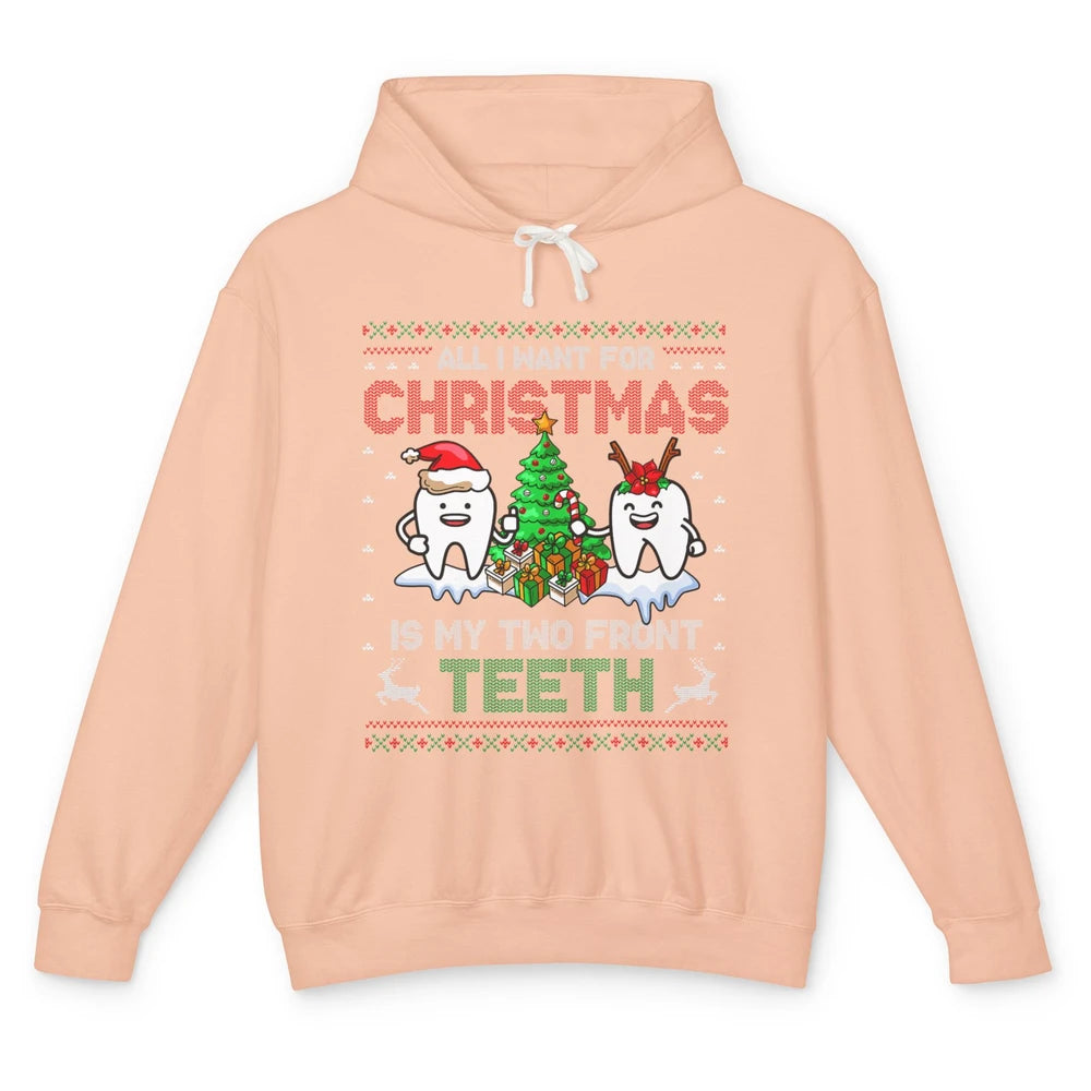 Merry Christmas Funny Two Teeth Dentist Xmas Tree Santa Ugly Unisex Lightweight Hoodie