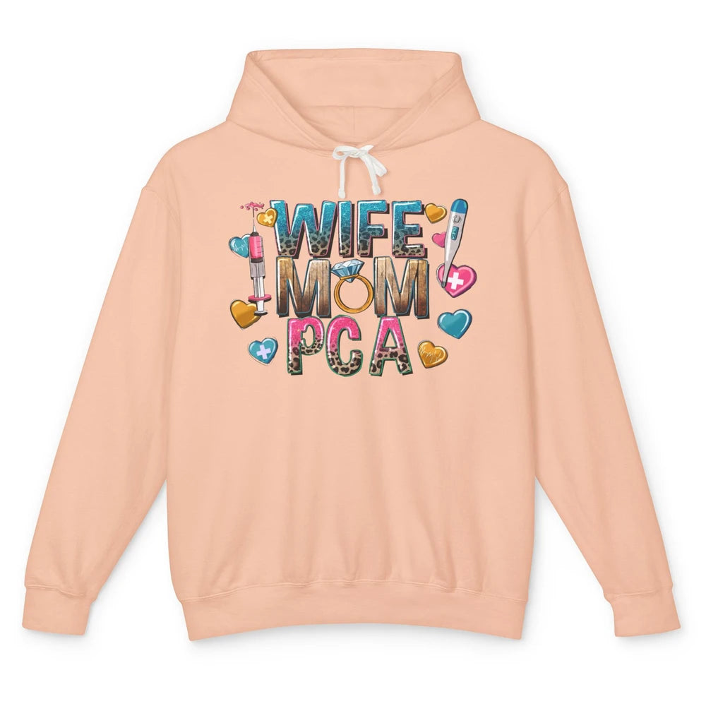 Wife Mom PCA Leopard Heart Western PCA Valentines Day Nurse Unisex Lightweight Hoodie