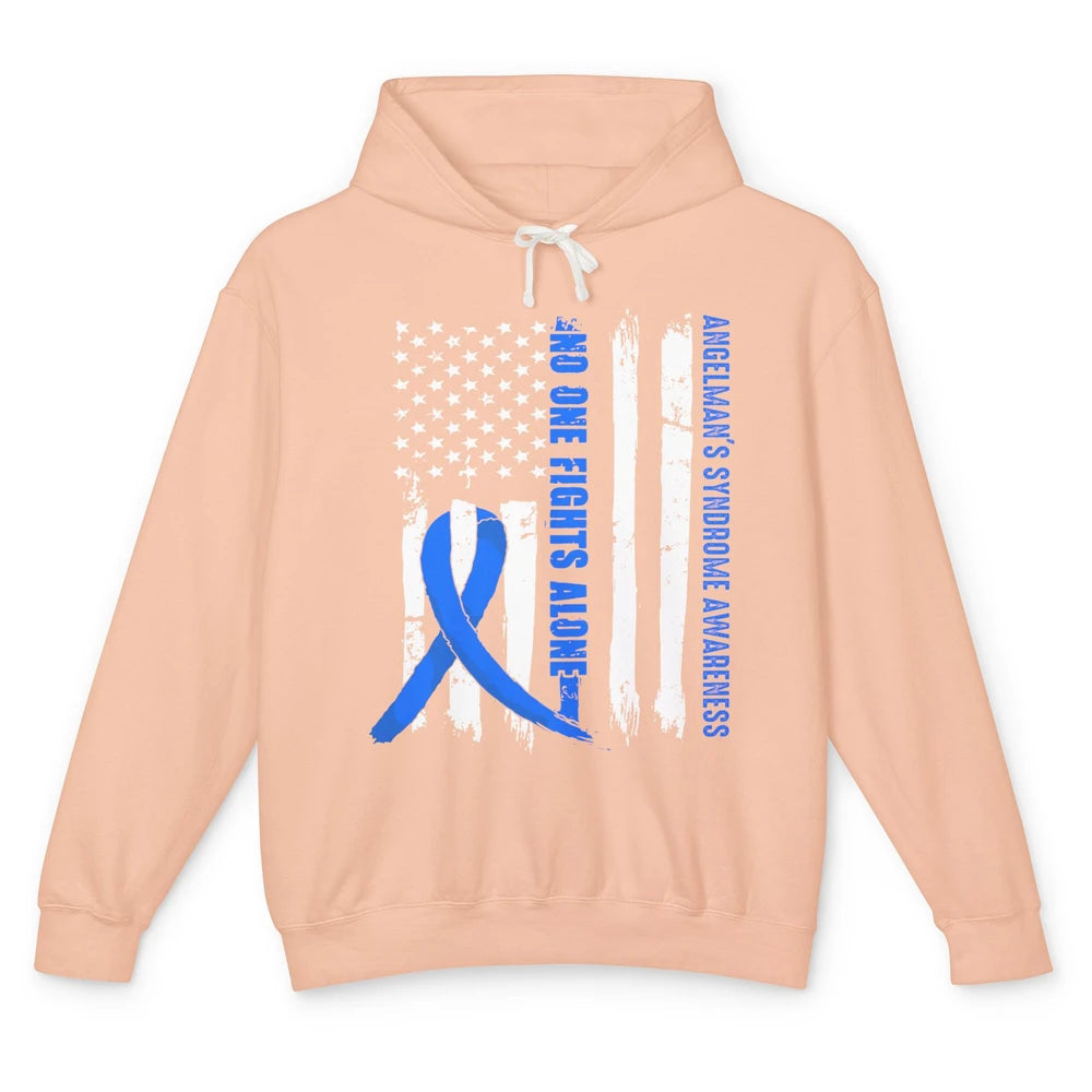 US Flag Angelman's Syndrome Blue Ribbon No One Fight Alone Unisex Lightweight Hoodie