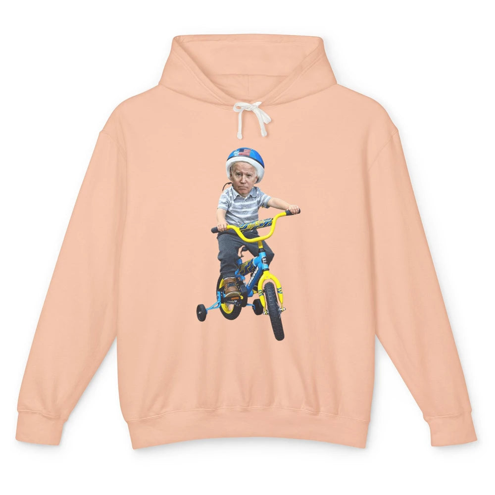 Baby Joe Biden Riding Tricycle Funny Bike Fall Meme Pun Vote Unisex Lightweight Hoodie