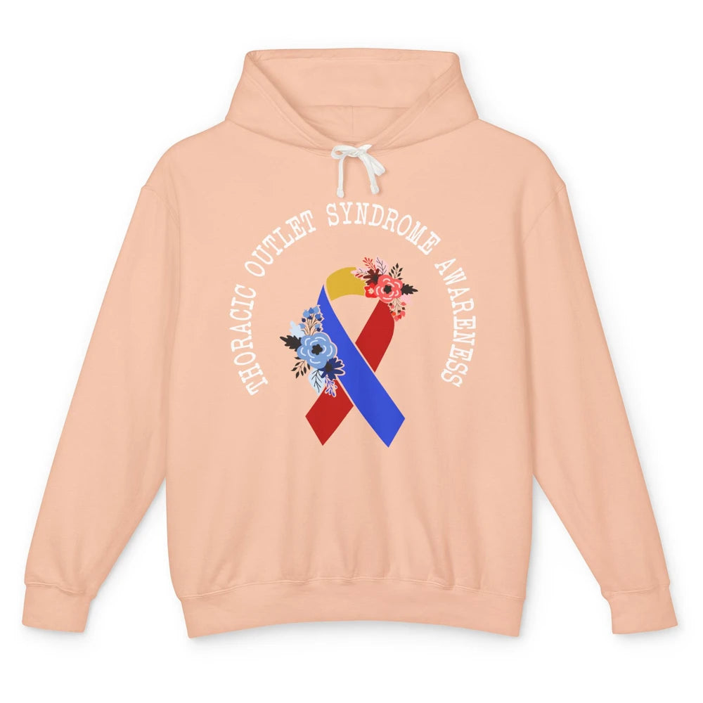 Thoracic Outlet Syndrome Awareness Floral Blue Red Ribbon Unisex Lightweight Hoodie