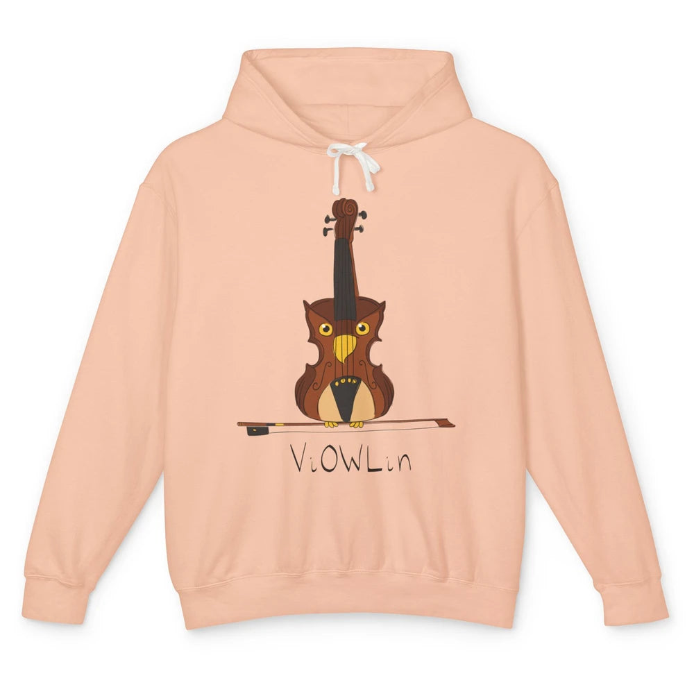 Funny Violin Owl Musician Cute Bird Pun Violin Player Humor Unisex Lightweight Hoodie