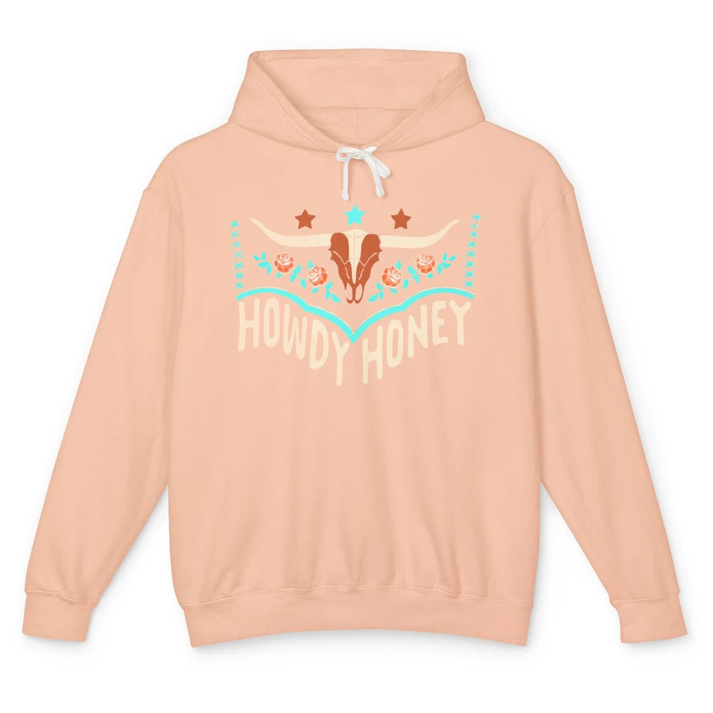 Retro Bull Skull Howdy Honey Western Country Cowboy Gift Unisex Lightweight Hoodie