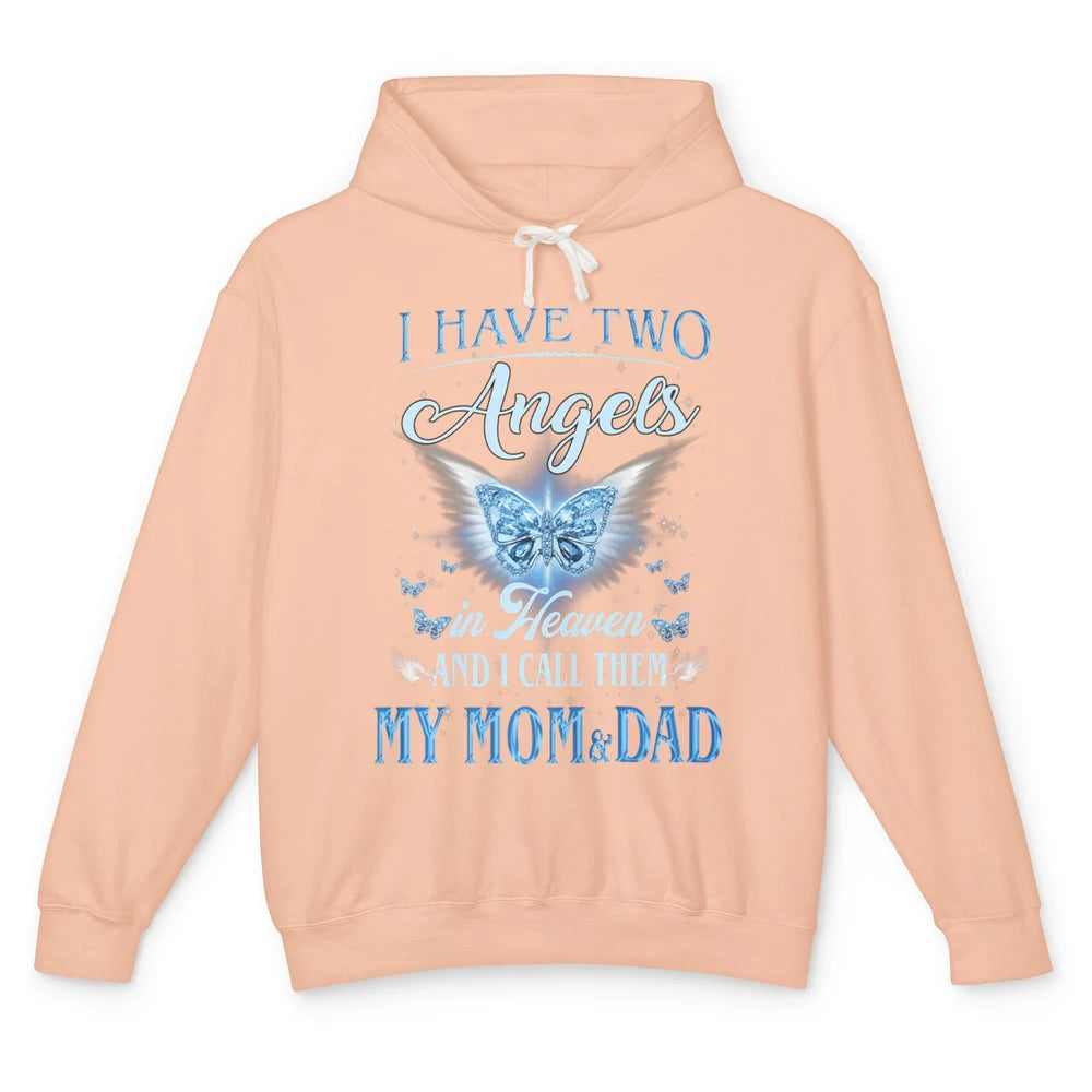 My Mom And Dad In Heaven Angel Wings Mother Memories Forever Unisex Lightweight Hoodie