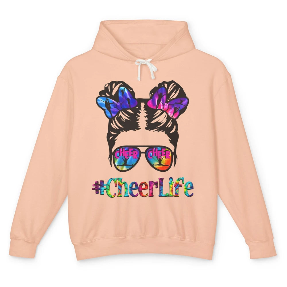 Cheerleading Kid Messy Bun Cheer Life Tie Dye Cheerleader Unisex Lightweight Hoodie