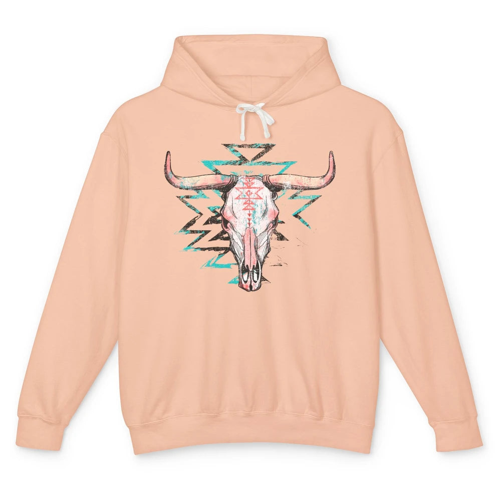 Boho Bull Skull Aztec Rodeo Desert Spirit Western Country Unisex Lightweight Hoodie