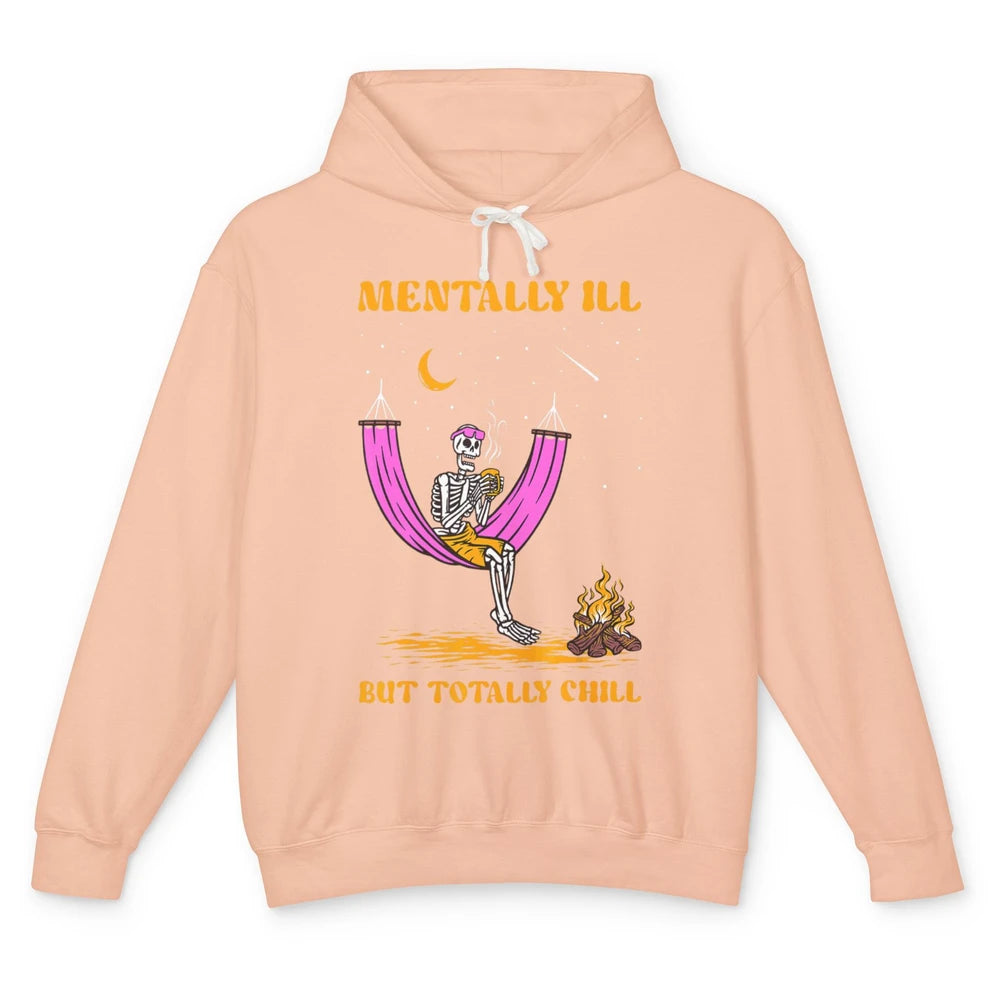 Mentally Ill Skeleton Fire Moon Mental Health Matter Therapy Unisex Lightweight Hoodie