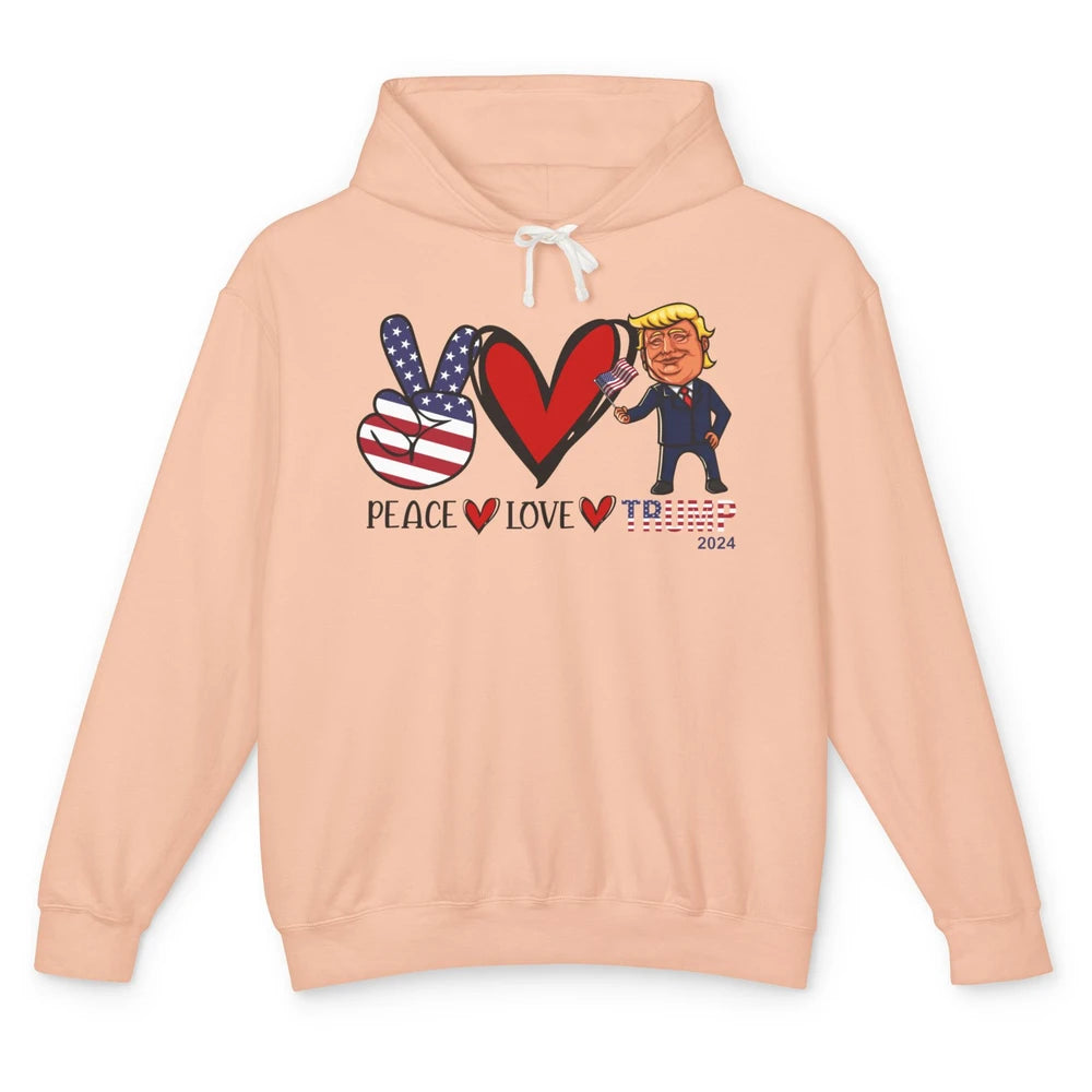 Peace Love Trump 2024 US Flag President Trump Return Support Unisex Lightweight Hoodie