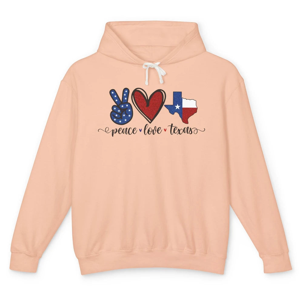 US Flag Peace Love Texas State Map Texan Pride Western Unisex Lightweight Hoodie