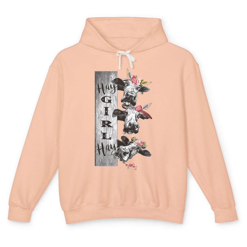 Funny Heifer Hay Girl Crazy Dairy Cow Flowers Farm Animal Unisex Lightweight Hoodie