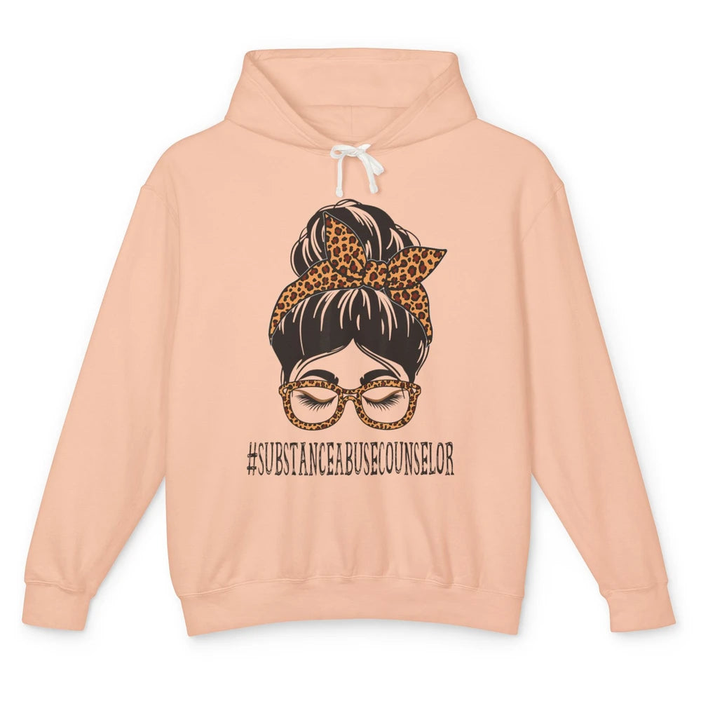 Substance Abuse Counselor Mom Leopard Messy Bun Hair Woman Unisex Lightweight Hoodie