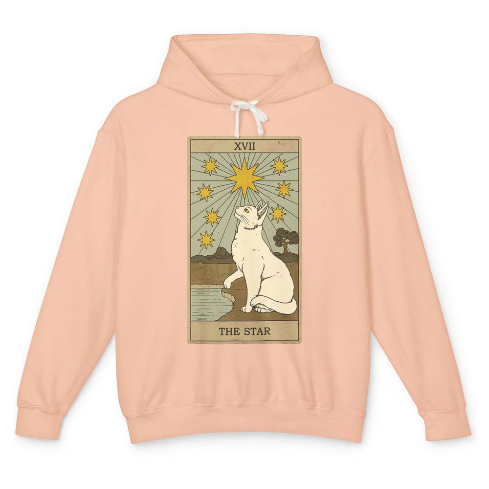 Tarot Card The Star White Cat Retro Mermaid Gothic Vintage Unisex Lightweight Hoodie