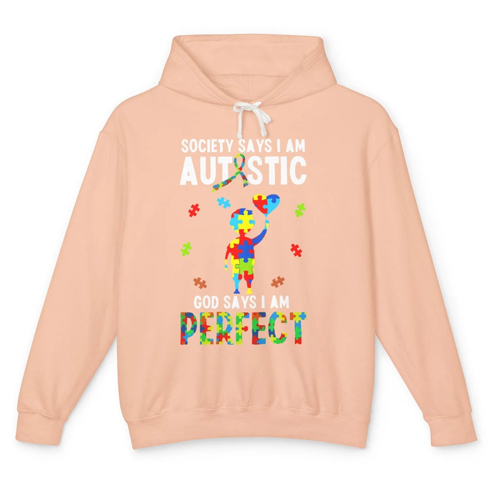 God Says I Am Perfect Autism Awareness Ribbon Jigsaw Puzzle Unisex Lightweight Hoodie