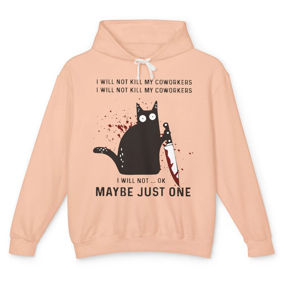 I Will Not Kill My Coworkers Murderous Black Cat With Knife Unisex Lightweight Hoodie