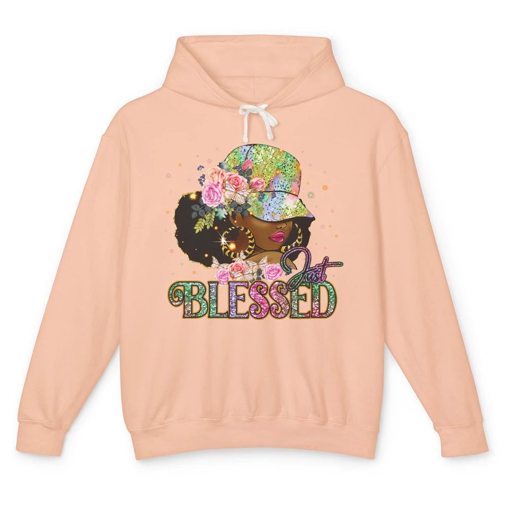 Floral Afro Black Girl Just Blessed Christian Afro American Unisex Lightweight Hoodie