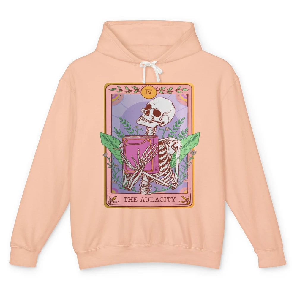 Retro Skeleton Reading Book The Audacity Plants Tarot Card Unisex Lightweight Hoodie