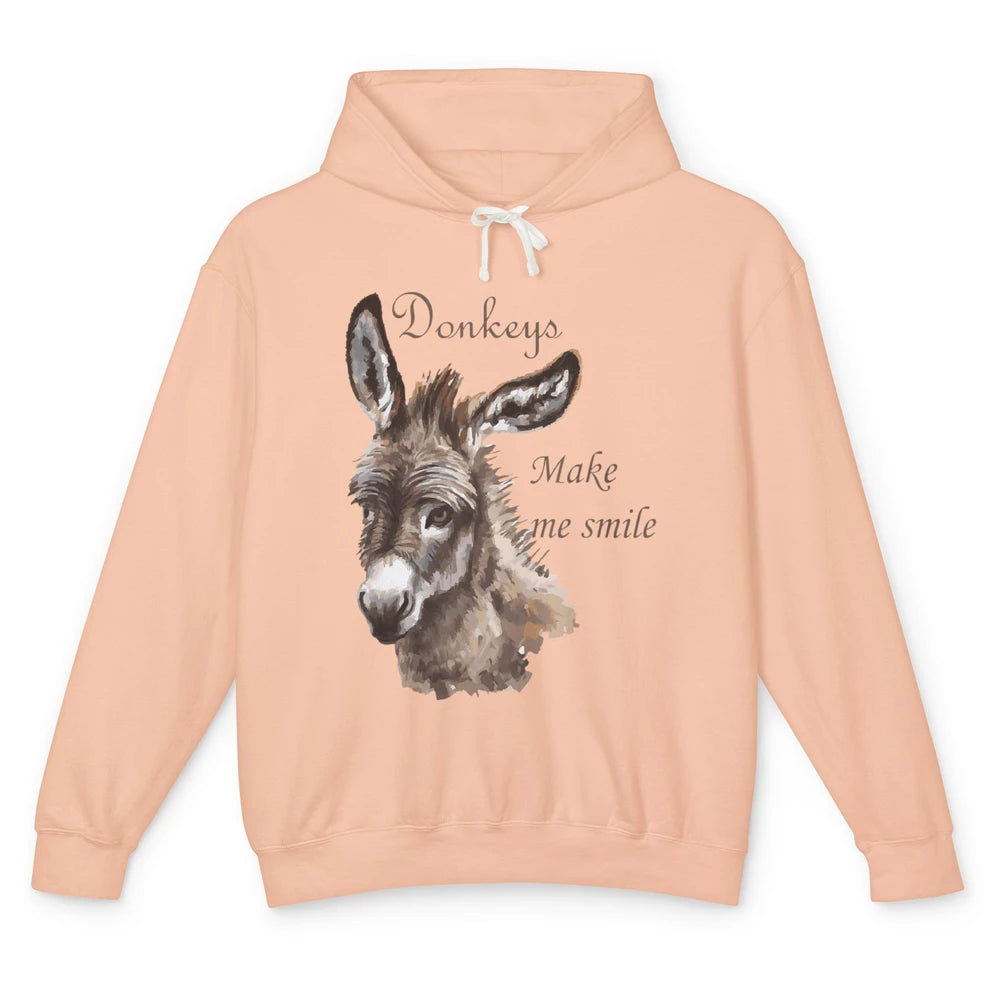 Watercolor Donkey Make Me Smile Farming Life Farm Animal Unisex Lightweight Hoodie