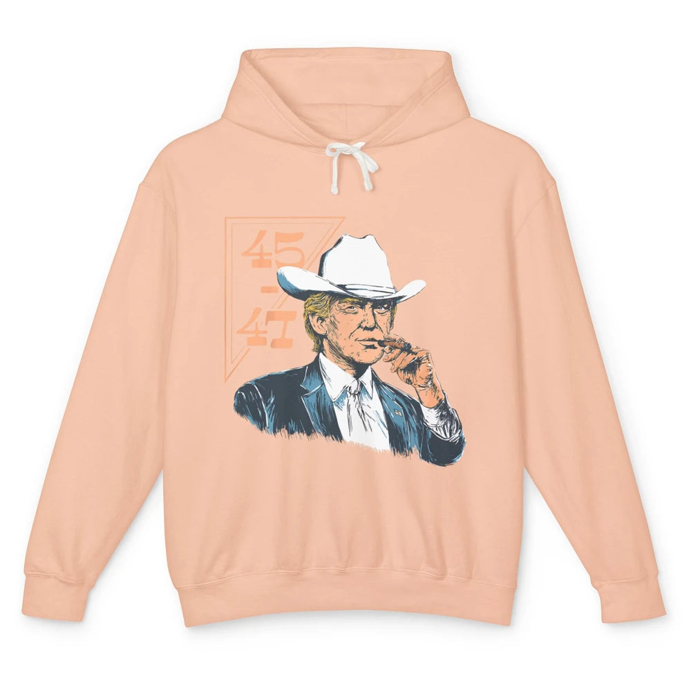 Donald Trump 2024 45 47 Vintage Cowboy Rodeo Western Country Trump Political Unisex Lightweight Hoodie