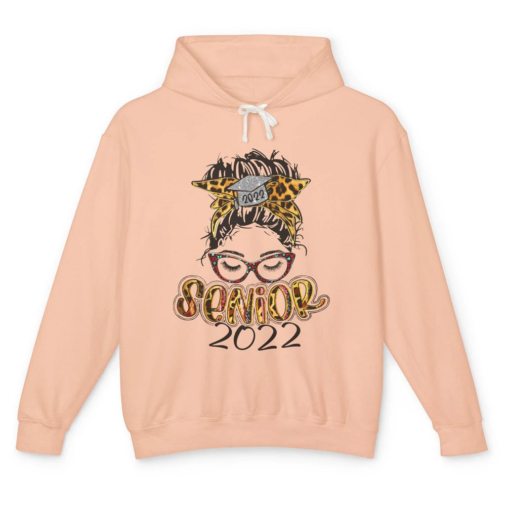 Senior 2022 Leopard Messy Bun Lady 2022 Graduation Gift Unisex Lightweight Hoodie