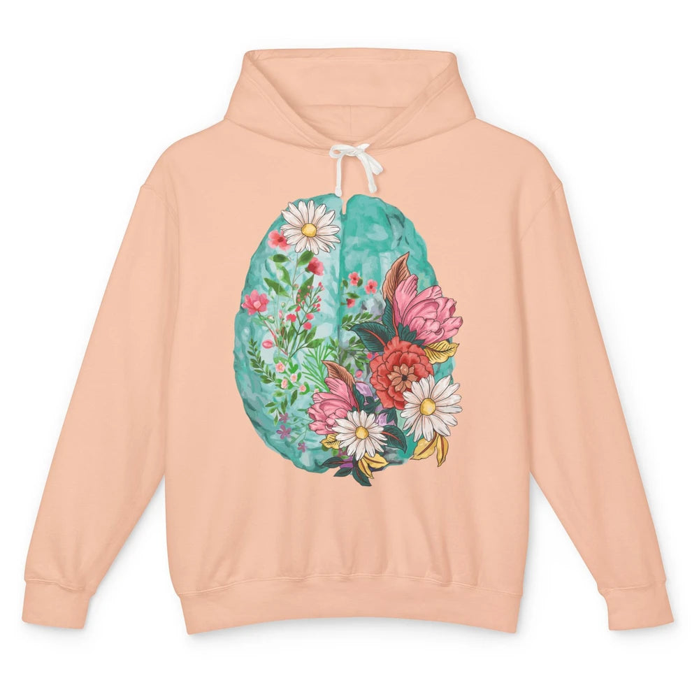 Wildflower Brain End The Stigma Floral Mental Health Matters Unisex Lightweight Hoodie