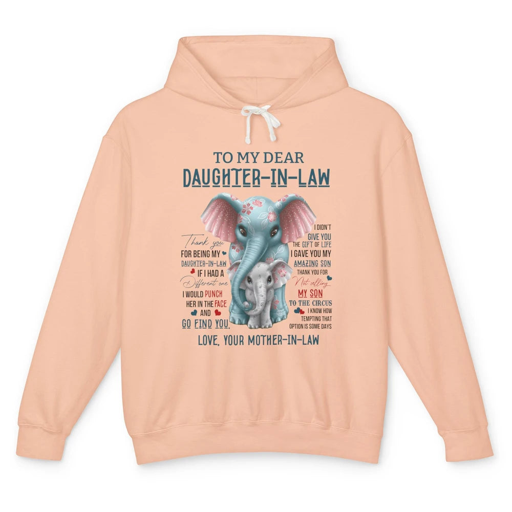 To My Dear Daughter In Law Love Mother In Law Cute Elephant Unisex Lightweight Hoodie