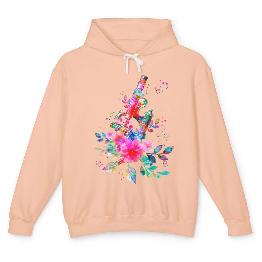 Floral Microscope Medical Laboratory Tools Microbiologist Unisex Lightweight Hoodie