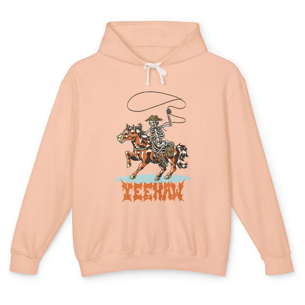 Skeleton Cowboy Horseback Yeehaw Rodeo Western Texas Retro Unisex Lightweight Hoodie