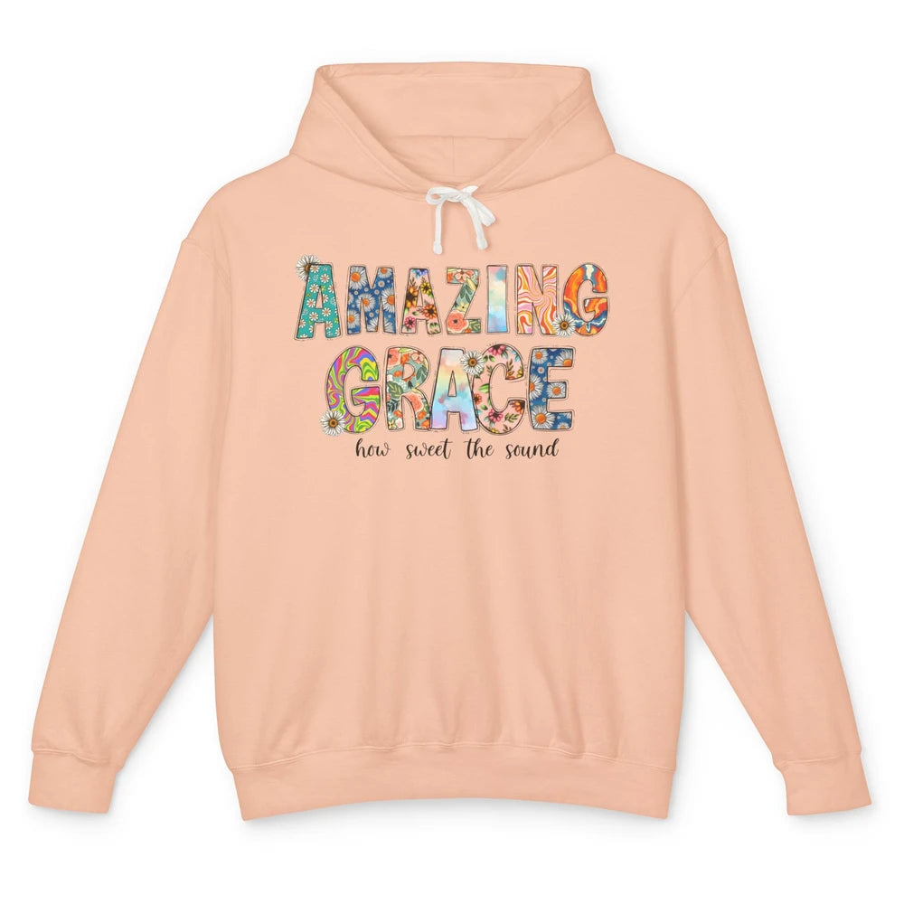 Floral Amazing Grace How Sweet The Sound Christian Western Unisex Lightweight Hoodie