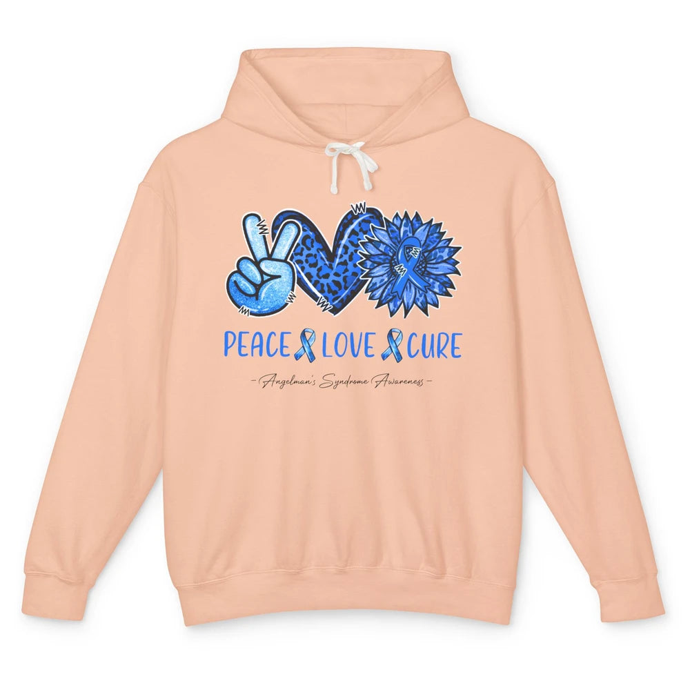 Angelman's Syndrome Blue Ribbon Peace Love Cure Sunflower Unisex Lightweight Hoodie