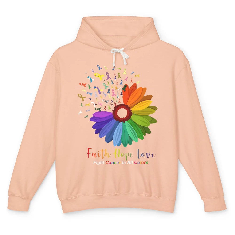 Faith Hope Love Fight Cancer Awareness Sunflower Ribbon Unisex Lightweight Hoodie