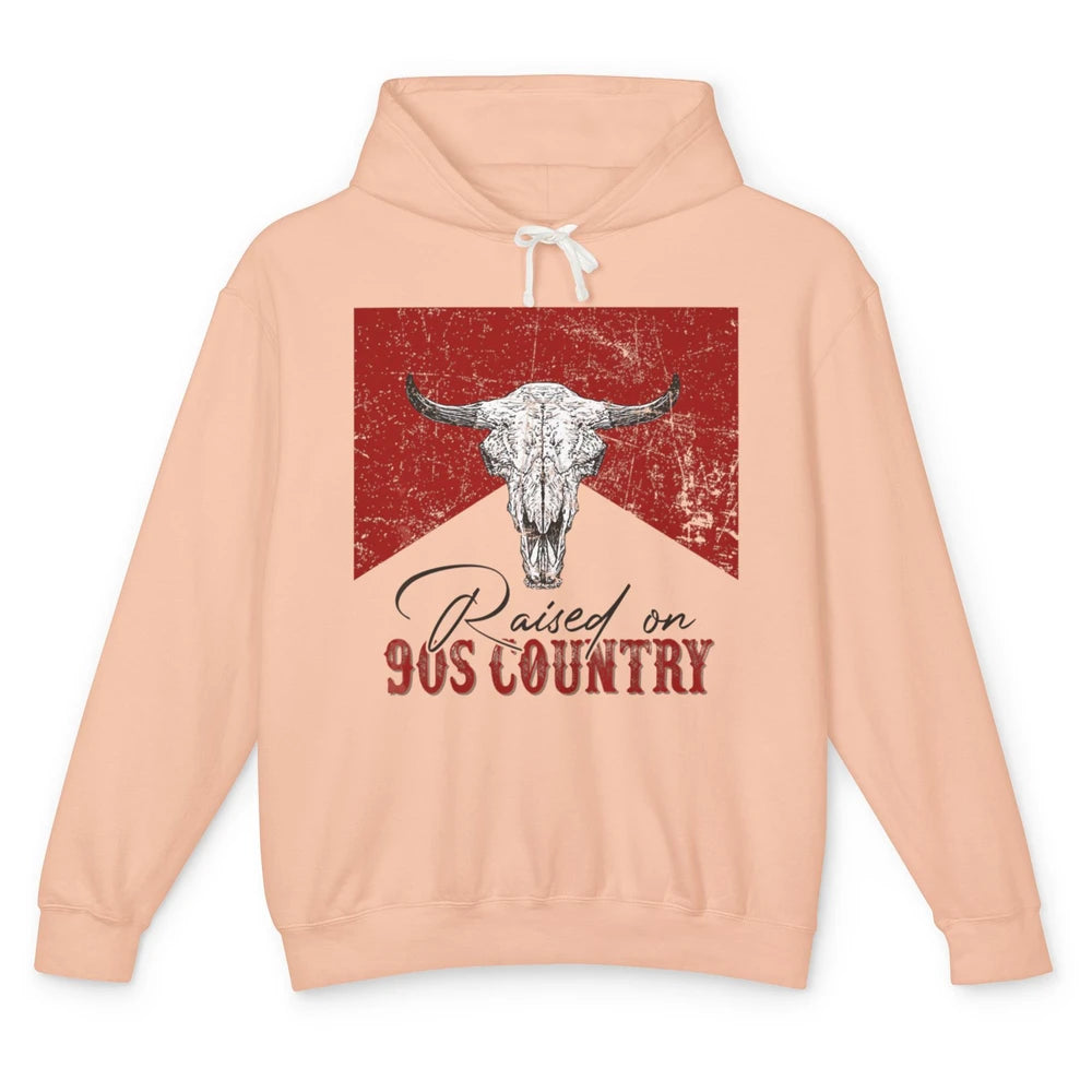 Raised On 90s Country Bull Skull Retro Western Country Rodeo Unisex Lightweight Hoodie