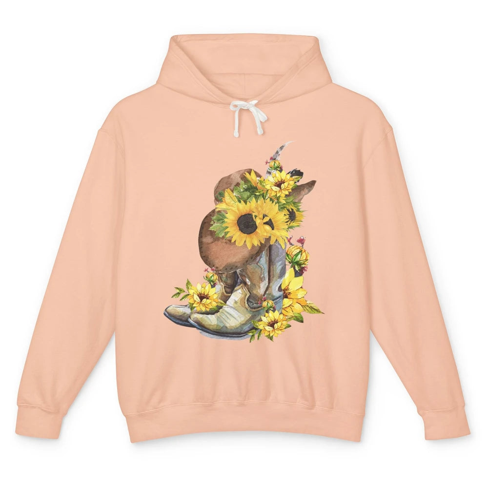 Retro Cowboy Boots Sunflower Let's Go Girls Western Cowgirls Unisex Lightweight Hoodie