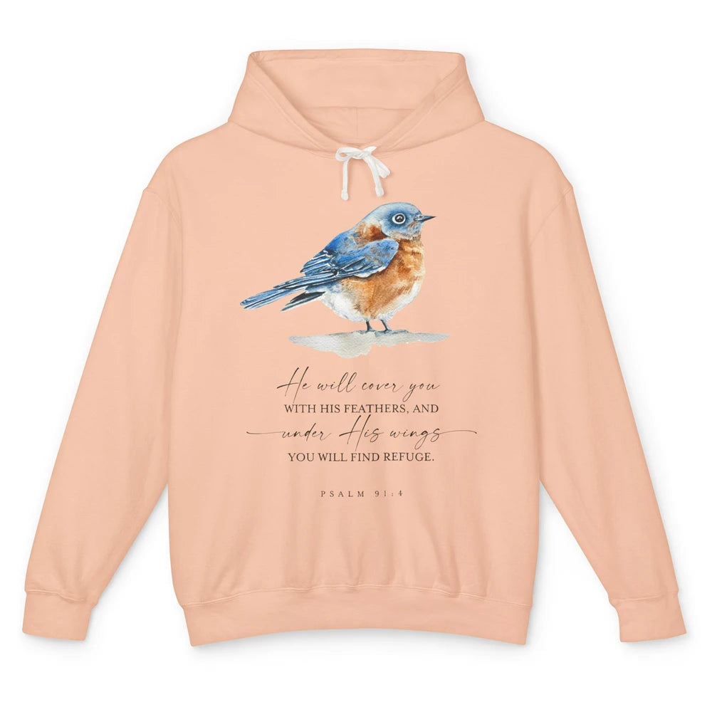 Christian He Will Cover You With His Feathers Bible Verse Unisex Lightweight Hoodie