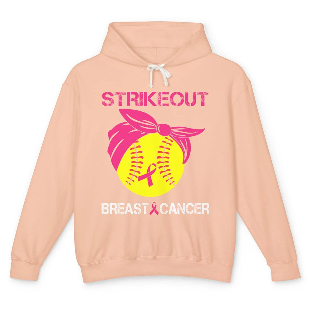 Softball Breast Cancer Awareness Strike Out Pink Ribbon Gift Unisex Lightweight Hoodie