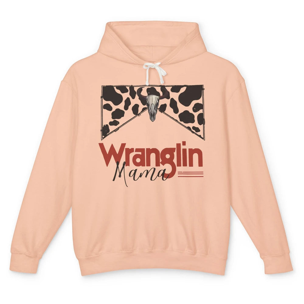 Retro Cowhide Bull Skull Wrangling Mama Western Country Girl Unisex Lightweight Hoodie