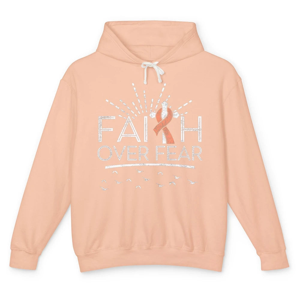 Faith Over Fear Peach Ribbon Uterine Cancer Awareness Month Unisex Lightweight Hoodie