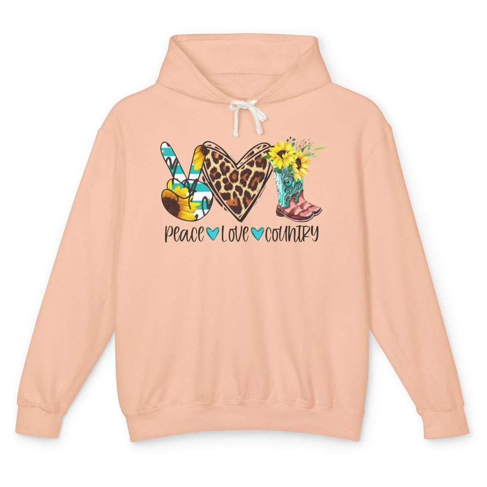 Retro Peace Love Country Cowgirl Midwest Girl Boot Sunflower Unisex Lightweight Hoodie