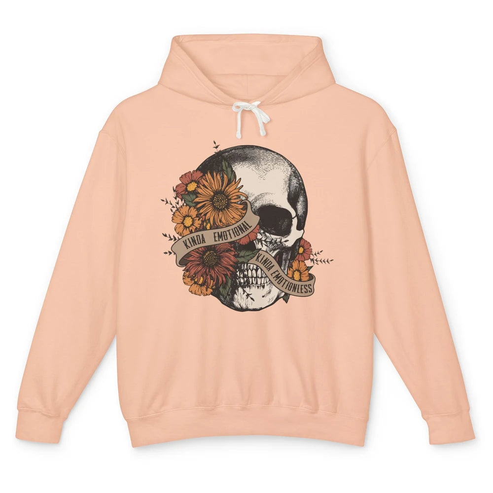 Retro Kinda Emotional Kinda Emotionless Floral Skull Unisex Lightweight Hoodie