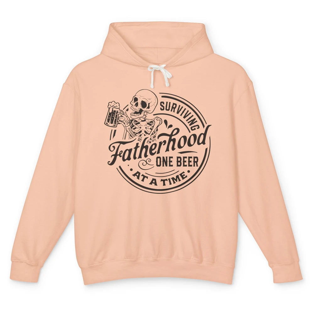 Skeleton Survive Fatherhood One Beer At A Time Fathers Day Unisex Lightweight Hoodie